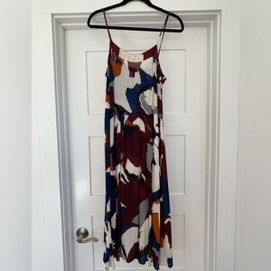 LOFT Abstract Midi Sundress in Blue, Burgundy, and White